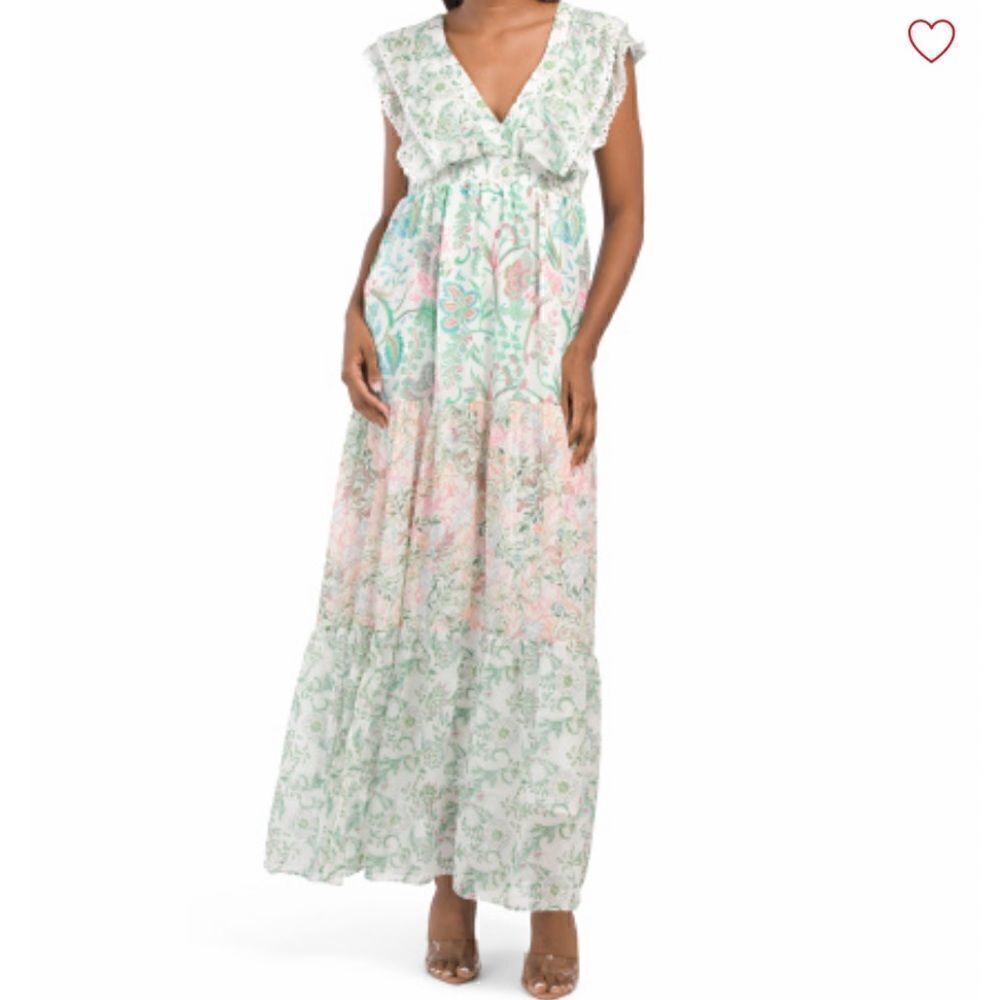 House Of Harlow 1960 Floral Tiered Ruffle Sleeves Maxi Dress.Size S - Picture 1 of 17
